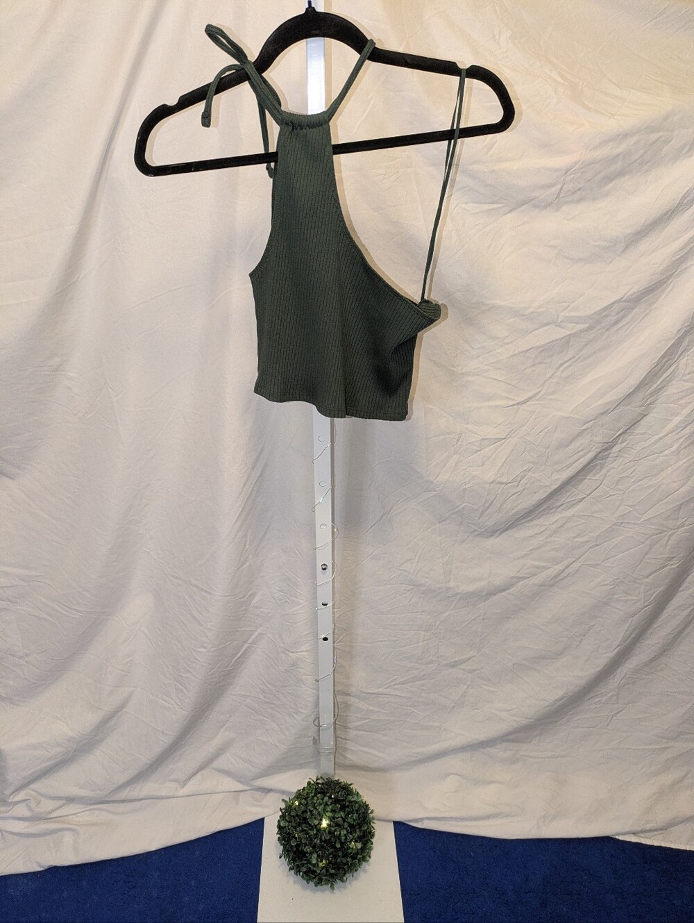 Aerie Dark Green Ribbed One Shoulder Halter Crop Top - Medium